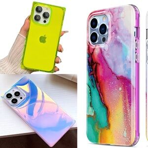 iPhone 14 Pro Case Bundle B - iridescent, neon green, color wave rainbow